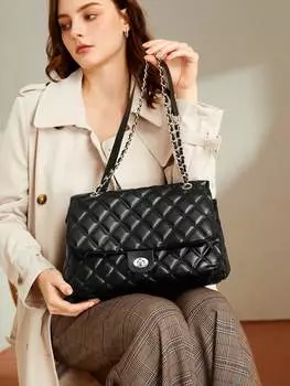 Сумка на цепочке Shein BiZwear с ромбовидным узором, черный