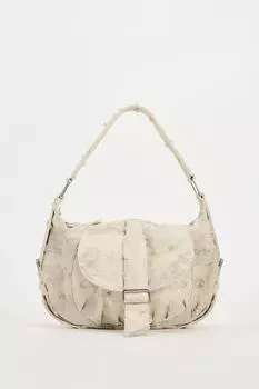 Сумка на плече из стрессовой ткани ZARA, экрю