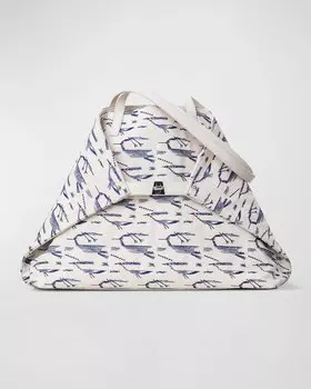 Сумка на плечо Ai среднего размера из парусины с вышивкой птиц Akris, цвет Creamdenim