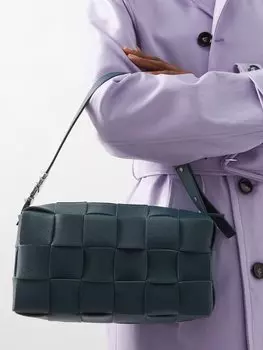 Сумка на плечо brick cassette из кожи intrecciato Bottega Veneta, синий