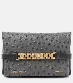 Сумка на плечо chain mini из кожи под страуса Victoria Beckham, серый