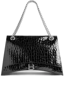Сумка на плечо Crush с тиснением под кожу крокодила BALENCIAGA, черный