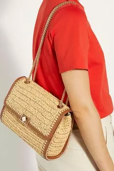 Сумка на плечо Delphinium из рафии с поворотным замком Dune London, бежевый