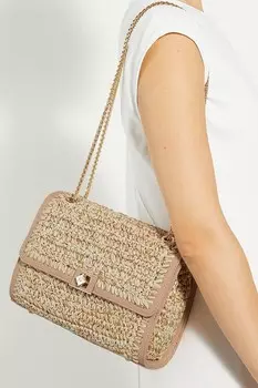 Сумка на плечо Delphinium из рафии с поворотным замком Dune London, желтый