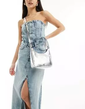 Сумка на плечо DKNY Alexa серебристого цвета металлик