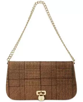 Сумка на плечо Glen в клетку из кожи теленка Tanner Lauren Ralph Lauren, коричневый