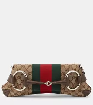 Сумка на плечо gucci horsebit среднего размера с цепочкой Gucci, коричневый