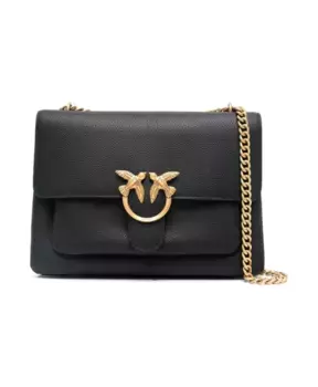 Сумка на плечо из фактурной кожи с пряжкой Love Birds Pinko, черный