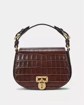 Сумка на плечо из крокодиловой кожи среднего размера с резной отделкой Tanner Lauren Ralph Lauren, темно-коричневый
