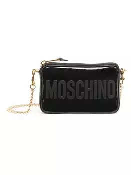 Сумка на плечо из лакированной кожи с логотипом Moschino, черный