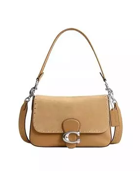Сумка на плечо из мягкой полосатой кожи с заклепками COACH, коричневый
