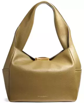 Сумка на плечо из мягкой рифленой кожи Amagansett с рельефной магнитной застежкой Donna Karan New York, зеленый