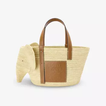 Сумка на плечо из рафии и кожи со слоном Loewe, цвет natural/tan