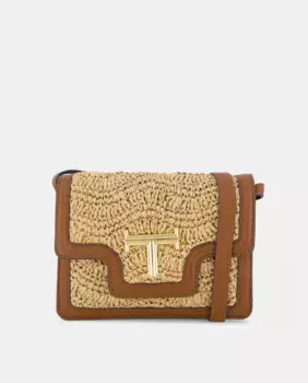 Сумка на плечо из рафии с кожаными деталями Latouche, бежевый
