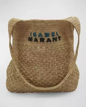 Сумка на плечо из рафии среднего размера с логотипом Isabel Marant, цвет Natural