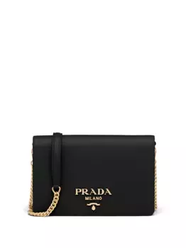 Сумка на плечо из сафьяновой кожи с логотипом Prada, черный