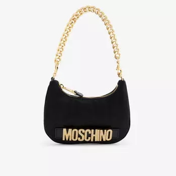 Сумка на плечо из смесового шелка с логотипом и ремешком-цепочкой Moschino, черный