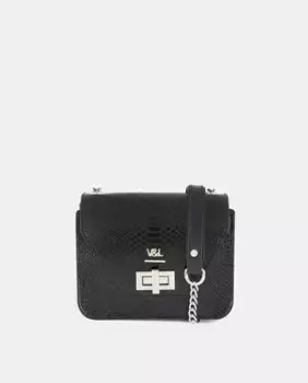 Сумка на плечо из тисненой кожи с клапаном Victorio & Lucchino, черный
