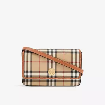 Сумка на плечо из ткани и кожи в клетку Hampshire Burberry, бежевый