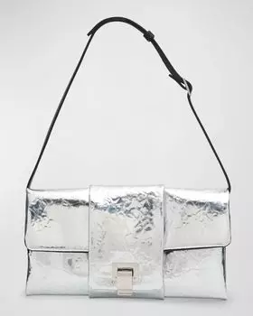 Сумка на плечо из жатой кожи металлизированного цвета с клапаном Proenza Schouler, цвет Silver