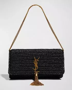 Сумка на плечо Kate 99 YSL с кисточками из рафии Saint Laurent, цвет Black