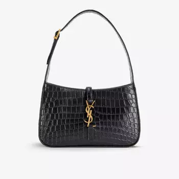 Сумка на плечо Le 5 7 из кожи с тиснением под крокодила Saint Laurent, черный