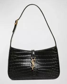 Сумка на плечо Le 5 A 7 YSL из кожи с тиснением под крокодила Saint Laurent, цвет Noir