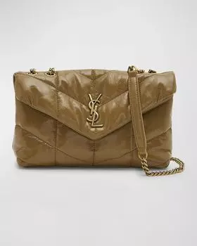 Сумка на плечо Lou Puffer Toy YSL из стеганой мятой кожи Saint Laurent, цвет Praline