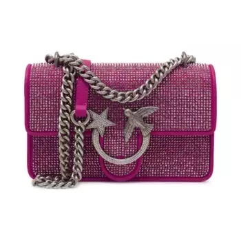 Сумка на плечо Love One Mini DC из кожи со стразами Pinko, розовый