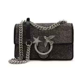 Сумка на плечо Love One Mini DC из кожи со стразами Pinko, черный