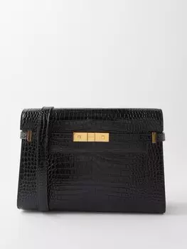 Сумка на плечо manhattan из кожи с тиснением под крокодила Saint Laurent, черный