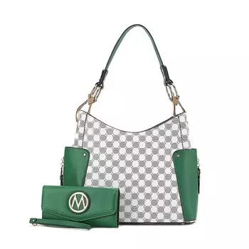 Сумка на плечо MKF Collection Penelope с круглым принтом и бумажник в тон ведьмы от Mia K — 2 предмета, зеленый