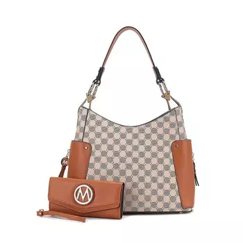 Сумка на плечо MKF Collection Penelope с круглым принтом и бумажник в тон ведьмы от Mia K — 2 предмета, цвет Cognac Brown