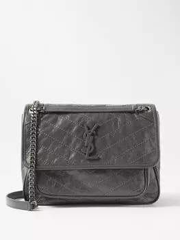 Сумка на плечо niki среднего размера из жатой кожи Saint Laurent, серый