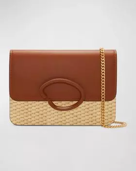 Сумка на плечо O Pochette из кожи и рафии Oscar de la Renta, цвет Beige