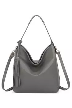 Сумка на плечо Okii из искусственной кожи с кисточками Fontanella Fashion, серый