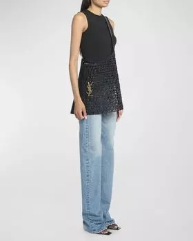Сумка на плечо Oxalis YSL Monogram из рафии с бронзовой фурнитурой Saint Laurent, цвет Black