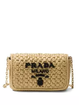 Сумка на плечо Prada с вышитым логотипом, нейтральный цвет