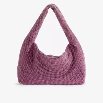 Сумка на плечо с эффектом металлик, украшенная кристаллами Kara, фуксия