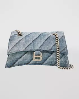 Сумка на плечо с цепочкой из стеганого выстиранного денима Crush Balenciaga