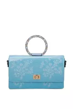 Сумка на плечо с глянцевой цветочным принтом и верхней ручкой Blume Fontanella Fashion, синий