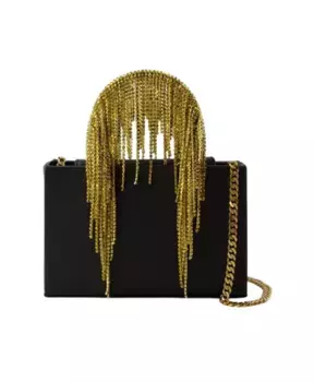 Сумка на плечо с кристаллической бахромой кожа золото Kara, черный