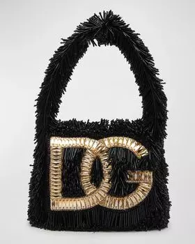 Сумка на плечо с логотипом DG и бахромой Dolce&Gabbana, цвет Nero Oro