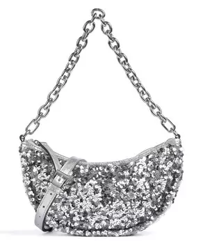 Сумка на плечо с пайетками и луной из мелкозернистой яловой кожи Abro, серебряный