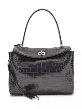 Сумка на плечо с тиснением под кожу крокодила BALENCIAGA, коричневый