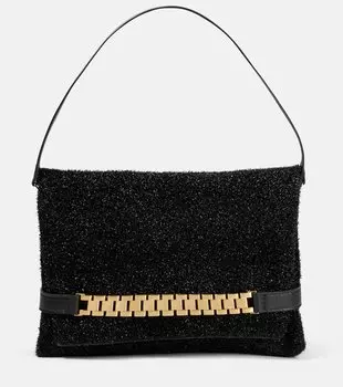 Сумка на плечо среднего размера с блестками на цепочке Victoria Beckham, черный