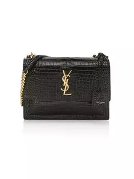 Сумка на плечо Sunset из кожи с тиснением под крокодила среднего размера Saint Laurent