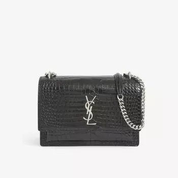 Сумка на плечо Sunset с тиснением под крокодила Saint Laurent, черный