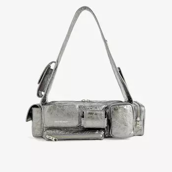 Сумка на плечо superbusy sling xs из металлизированной кожи Balenciaga, серебряный