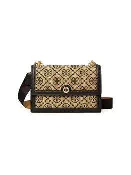 Сумка на плечо T с монограммой из рафии Tory Burch, черный